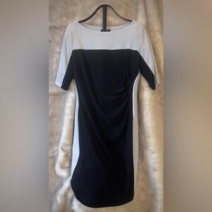 Chaps Black and White Colorblock Midi Dress